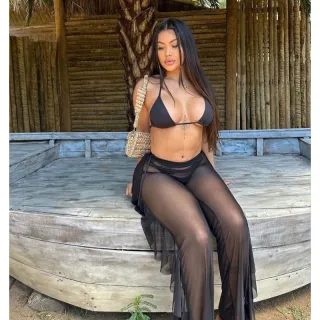 Calça lisa de tule para saída de praia - Preto