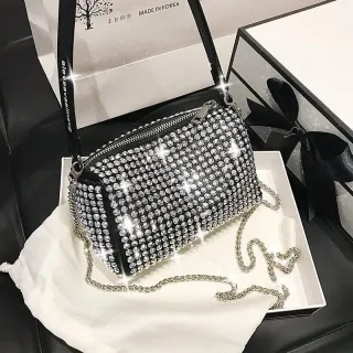 Pequena bolsa de ombro com diamantes incrustados - Nova e elegante - aleatório