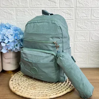 Média Viagem Simples Sólida Cor Leve Feminina Escolar Pano Nylon Moda Casual Mochila - ROSA5107