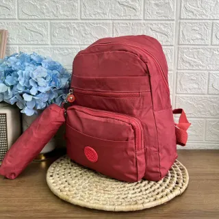 Média Viagem Simples Sólida Cor Leve Feminina Escolar Pano Nylon Moda Casual Mochila - ROSA5107