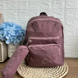 Média Viagem Simples Sólida Cor Leve Feminina Escolar Pano Nylon Moda Casual Mochila - ROSA5107
