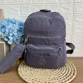 Média Viagem Simples Sólida Cor Leve Feminina Escolar Pano Nylon Moda Casual Mochila - ROSA5107