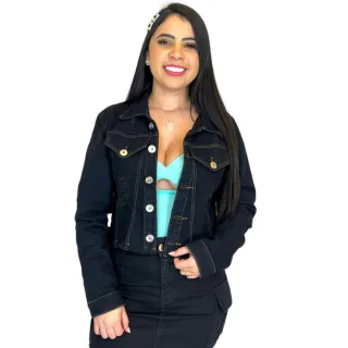 Original Jaqueta Jeans Feminina Cropped Manga Longa Lycra - Jeans 3