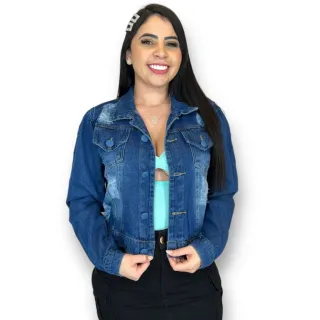 Original Jaqueta Jeans Feminina Cropped Manga Longa Lycra - Jeans 3