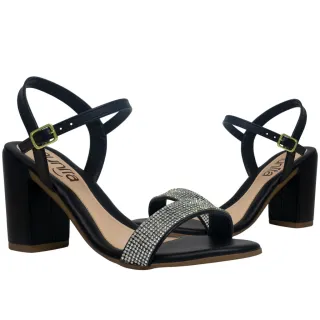 Tendência Moda: Sandália Confortável Salto Bloco Feminina com Strass - Marca Munita - Nude