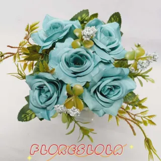 Decoração com Buquê de Rosa Artificial - Casamento, Festas e Casa - Azul