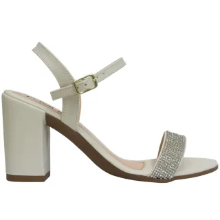 Tendência Moda: Sandália Confortável Salto Bloco Feminina com Strass - Marca Munita - Nude
