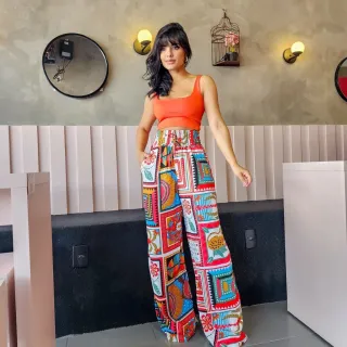 Calça Pantalona Feminina com Cintura Alta e Elástico Grosso - 13