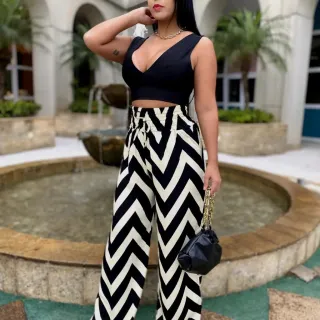 Calça Pantalona Feminina com Cintura Alta e Elástico Grosso - 13