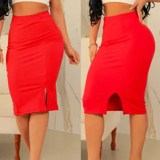 Saias Femininas Social Lápis com Fenda Lateral - Kit 2 Peças - Preto/Azul