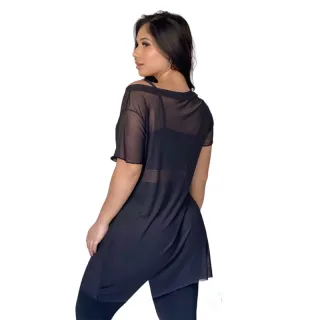 Regata Manga Curta Transparente Blusa Fitness Tule Academia - Rosa