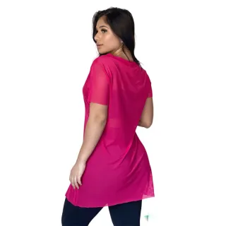 Regata Manga Curta Transparente Blusa Fitness Tule Academia - Rosa