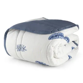 Edredom Dupla Face Queen Casal 01 Peça Toque Macio Micropercal 200 Fios - AZUL GRID