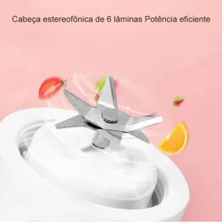 Copo Liquidificador Portátil Mini 500ml - Espremedor Elétrico 6 Facas - Branco