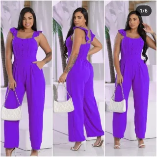 Macacão frente pinsado tecido duna longo - Fuccia