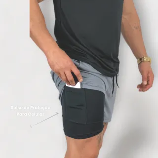 Shorts Térmico 2 em 1 Masculino Dry Fit para Academia - DRY NK PRETO