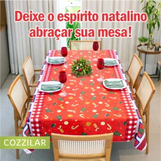 Toalha de Mesa Retangular Natal 6 Lugares - Direto da Fábrica - Modelo 16
