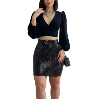 Blusa Elegante Manga Comprida Bufante Amarração Multiformas - Verde Bandeira