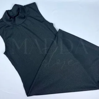 Vestido Tubinho Malha Canelada Midi Gola Alta com Fenda Lateral - Verde Militar