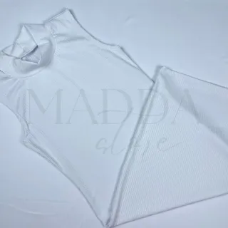 Vestido Tubinho Malha Canelada Midi Gola Alta com Fenda Lateral - Verde Militar