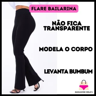Calça Suplex Bailarina Fler Flare Zero Transparência Boca De Sino - Preto