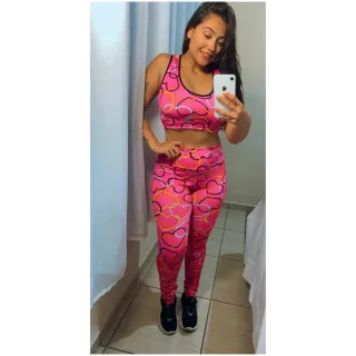 Roupa Academia Conjunto Feminino Top e Calça Legging - Pode Escolher Cor - Uva Neon