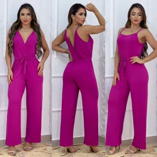 Moda Feminina Casual: Macacão Pantacourt Listrado com Alça Frente e Verso - Vermelho