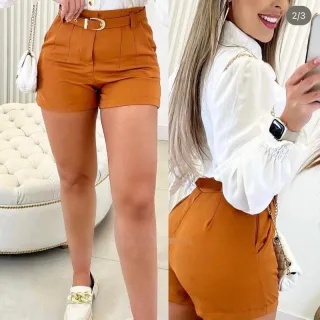 Short de Alfaiataria Feminino com Cinto - Laranja