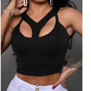 Blusa Canelado Feminino Cropped Com Bojo 3D - Regata Model