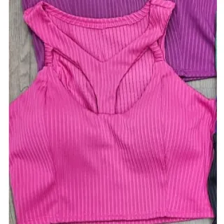 Blusa Canelado Feminino Cropped Com Bojo 3D - Regata Model