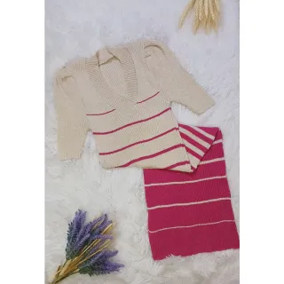 Variedade de Vestidos Tricot Modal / Manga Curta / Gola V e Redonda / Listrado Trico - Marinho Vest Liso