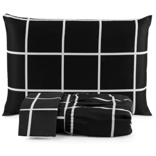 Lençol Casal Macio 200 Fios - Jogo de 3 Peças com Elástico para Cama Box - Preto Liso