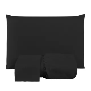 Lençol Casal Macio 200 Fios - Jogo de 3 Peças com Elástico para Cama Box - Preto Liso