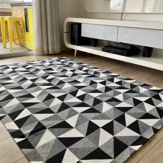 Tapete Luxuoso Geométrico Antiderrapante Sala Escritório Quarto Jacquard 2,00m x 2,50m