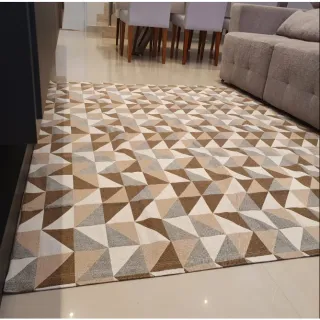 Tapete Luxuoso Geométrico Antiderrapante Sala Escritório Quarto Jacquard 2,00m x 2,50m - Casab Preto