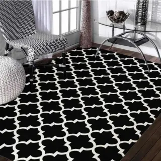 Tapete Luxuoso Geométrico Antiderrapante Sala Escritório Quarto Jacquard 2,00m x 2,50m - Casab Preto