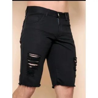 Promoção Bermuda Masculina Jeans Premium com Lycra - Bermuda clara rasgada