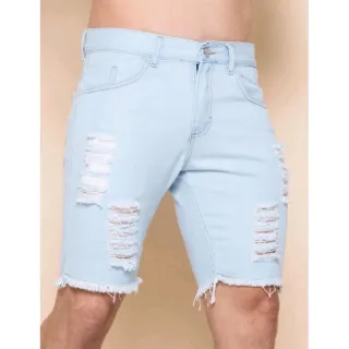 Promoção Bermuda Masculina Jeans Premium com Lycra - Bermuda clara rasgada