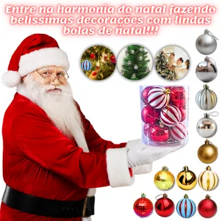 Bolas de Natal Kit com 12 ou 24 Enfeites Pendentes Vermelhos, Dourados e Prateados - DOURADA