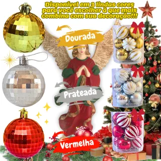 Bolas de Natal Kit com 12 ou 24 Enfeites Pendentes Vermelhos, Dourados e Prateados - DOURADA