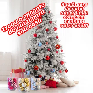 Bolas de Natal Kit com 12 ou 24 Enfeites Pendentes Vermelhos, Dourados e Prateados - DOURADA