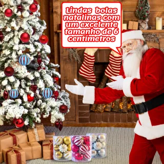 Bolas de Natal Kit com 12 ou 24 Enfeites Pendentes Vermelhos, Dourados e Prateados - DOURADA