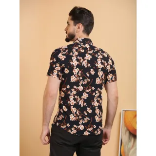 Moda Atual Masculina: Camisa Social Floral Havaiano Casual - Preto