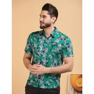Moda Atual Masculina: Camisa Social Floral Havaiano Casual - Preto