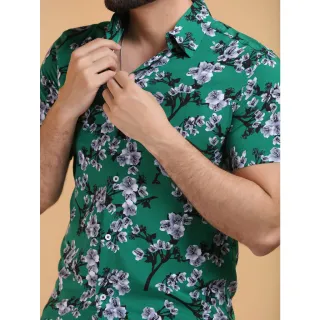 Moda Atual Masculina: Camisa Social Floral Havaiano Casual - Preto