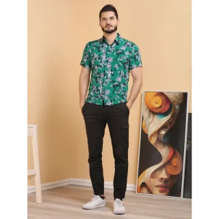 Moda Atual Masculina: Camisa Social Floral Havaiano Casual - Preto
