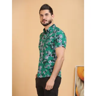 Moda Atual Masculina: Camisa Social Floral Havaiano Casual - Preto