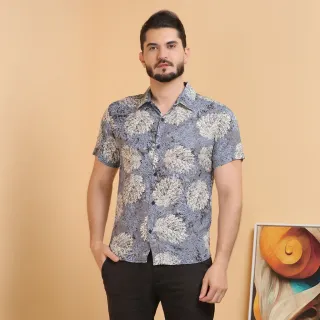 Camisa floral masculina slim fit com botões - Raryel - Preto