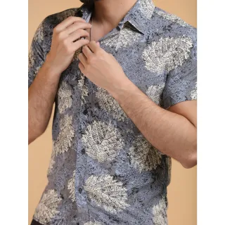 Camisa floral masculina slim fit com botões - Raryel - Preto