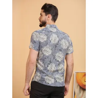 Camisa floral masculina slim fit com botões - Raryel - Preto